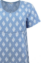Dusty Blue Geometric Print Linen Tulip Dress