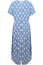 Dusty Blue Geometric Print Linen Tulip Dress