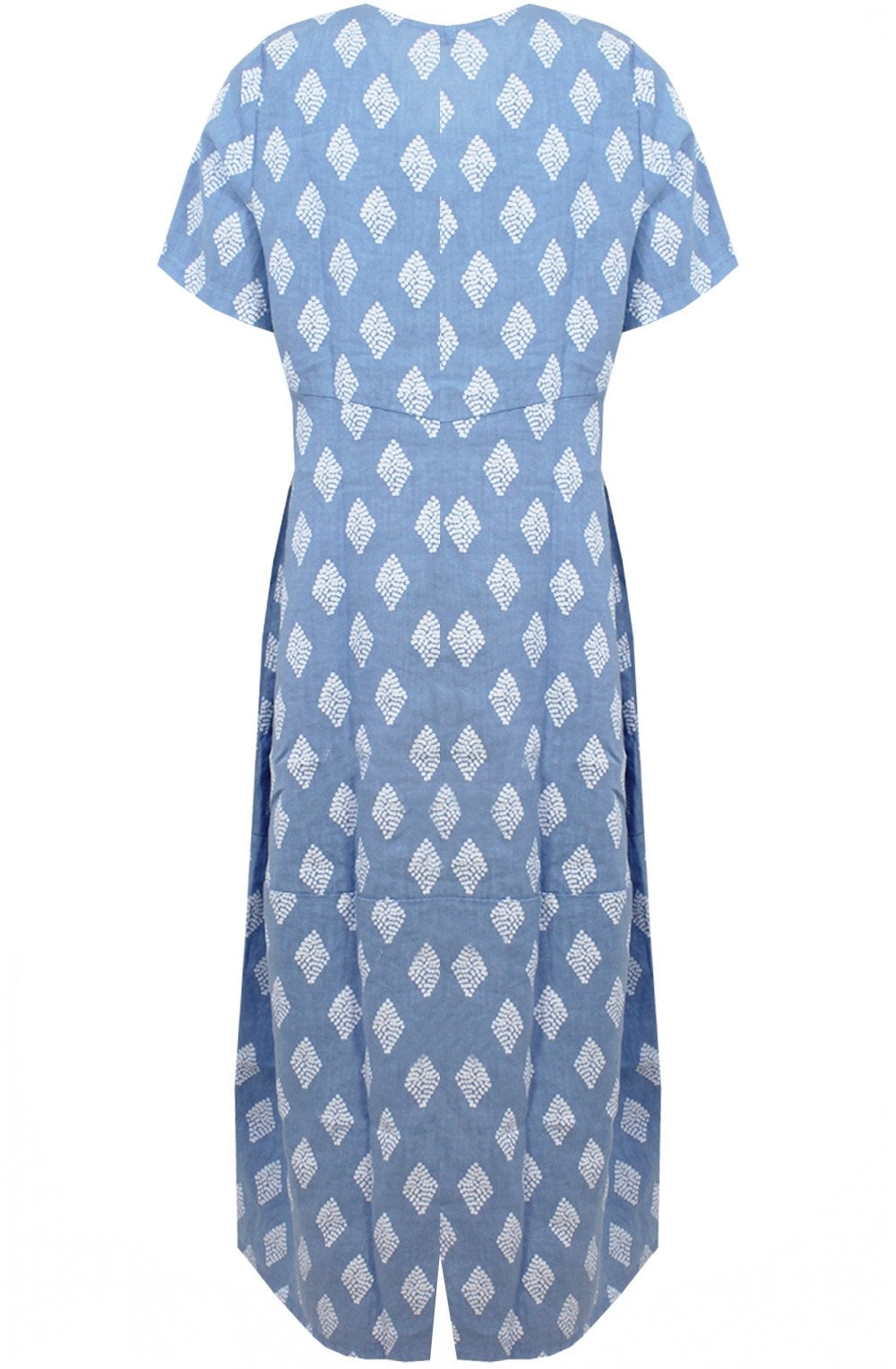 Dusty Blue Geometric Print Linen Tulip Dress