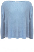 Dusty Blue Knitted Cotton Side Split Pullover