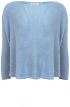 Dusty Blue Knitted Cotton Side Split Pullover