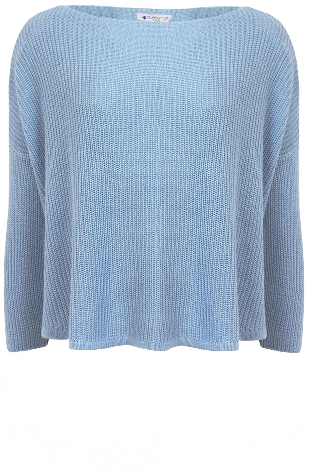 Dusty Blue Knitted Cotton Side Split Pullover