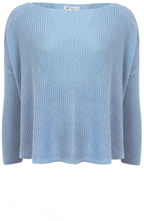 Dusty Blue Knitted Cotton Side Split Pullover