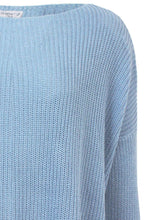 Dusty Blue Knitted Cotton Side Split Pullover