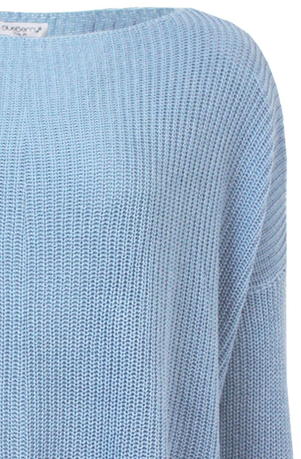 Dusty Blue Knitted Cotton Side Split Pullover