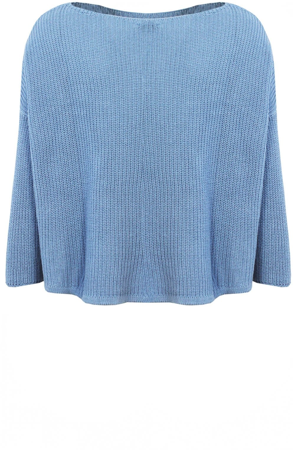 Dusty Blue Knitted Cotton Side Split Pullover