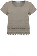 Fango Embroidered Linen Short Sleeved Frill Top