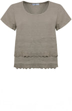 Fango Embroidered Linen Short Sleeved Frill Top