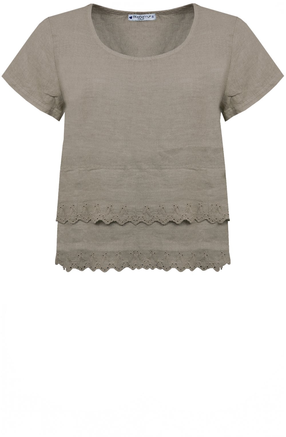 Fango Embroidered Linen Short Sleeved Frill Top