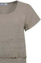 Fango Embroidered Linen Short Sleeved Frill Top