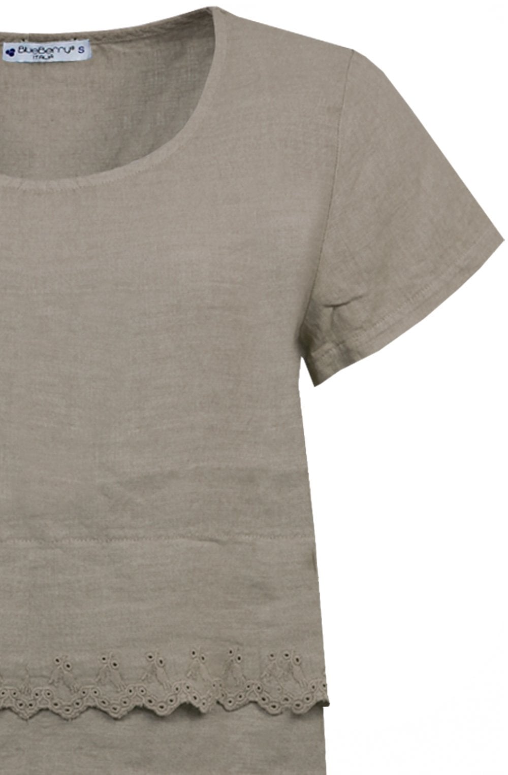 Fango Embroidered Linen Short Sleeved Frill Top