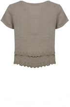 Fango Embroidered Linen Short Sleeved Frill Top