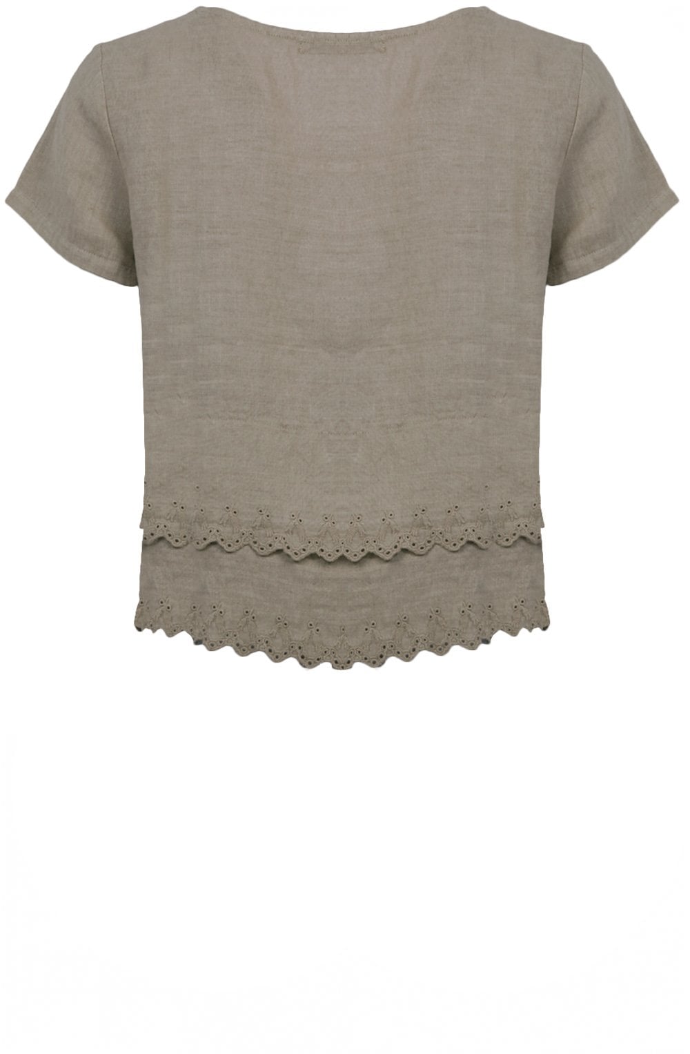 Fango Embroidered Linen Short Sleeved Frill Top