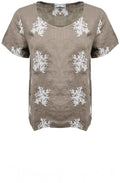 Fango Embroidered Linen Short Sleeved Top