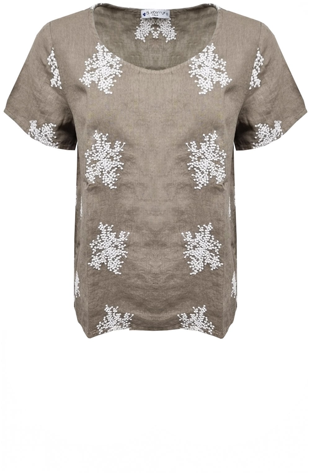 Fango Embroidered Linen Short Sleeved Top