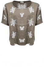 Fango Embroidered Top with Cuffed Short Sleeves