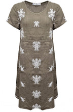 Fango Floral Embroidered Short Sleeve Linen Dress