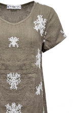 Fango Floral Embroidered Short Sleeve Linen Dress