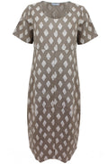 Fango Geometric Print Linen Tulip Dress