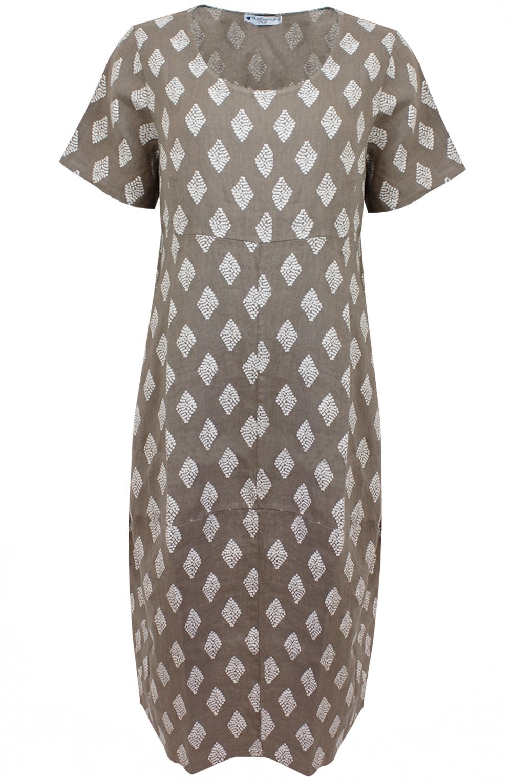 Fango Geometric Print Linen Tulip Dress