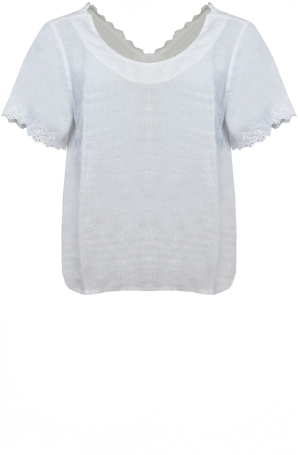 White Embroidered Linen Back and Sleeve Top