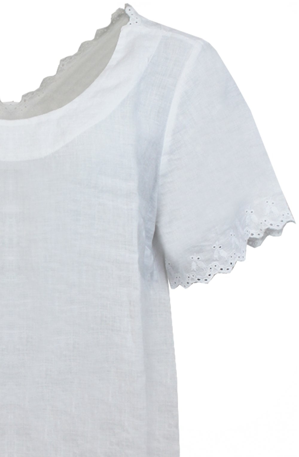 White Embroidered Linen Back and Sleeve Top