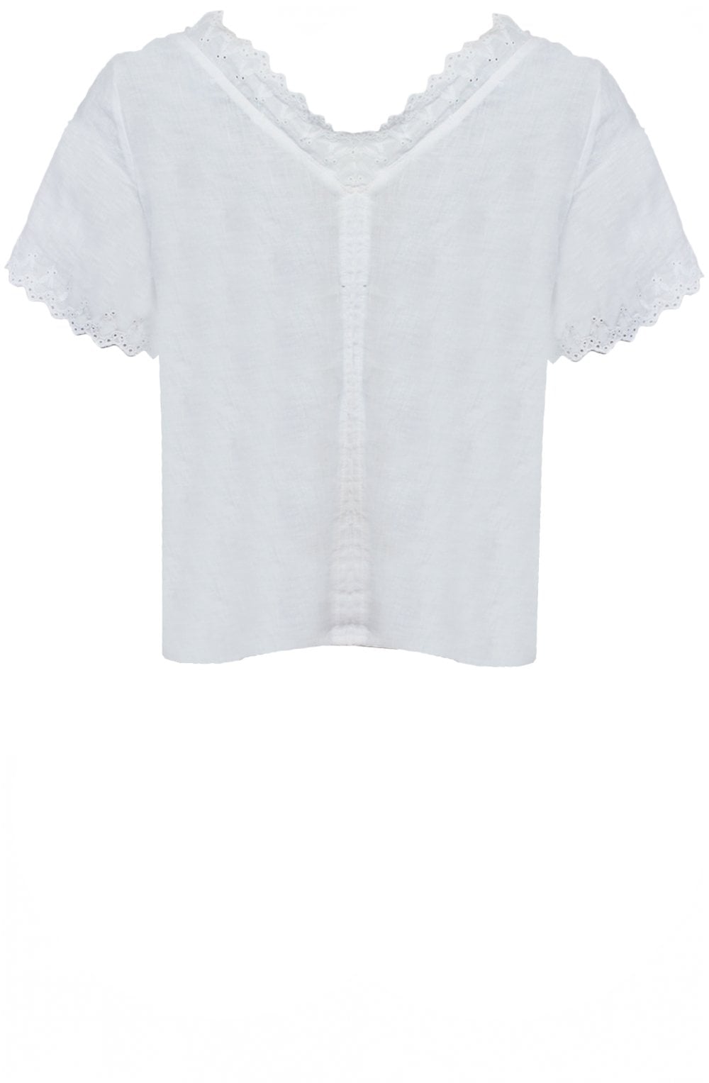White Embroidered Linen Back and Sleeve Top