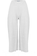 White Embroidered Linen Cropped Trousers