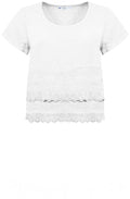 White Embroidered Linen Short Sleeved Frill Top