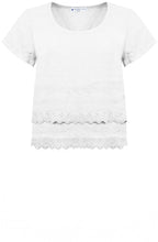 White Embroidered Linen Short Sleeved Frill Top