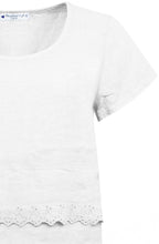 White Embroidered Linen Short Sleeved Frill Top