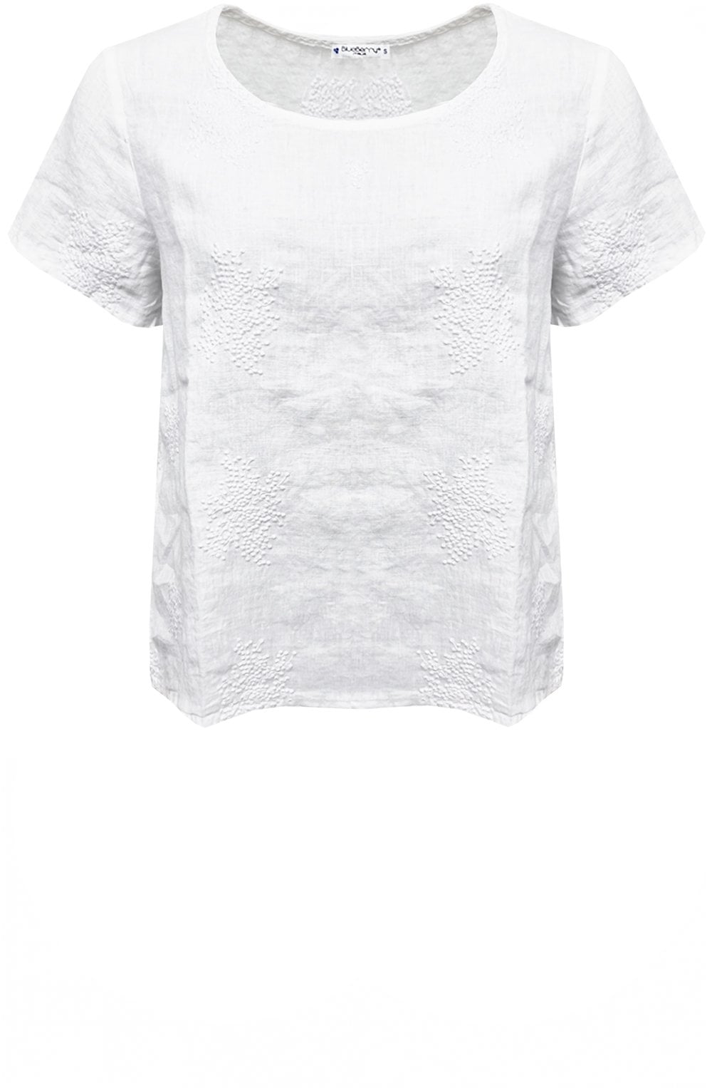 White Embroidered Linen Short Sleeved Top