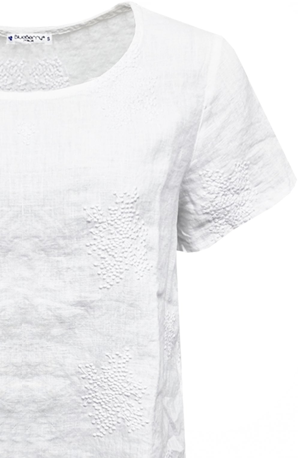 White Embroidered Linen Short Sleeved Top