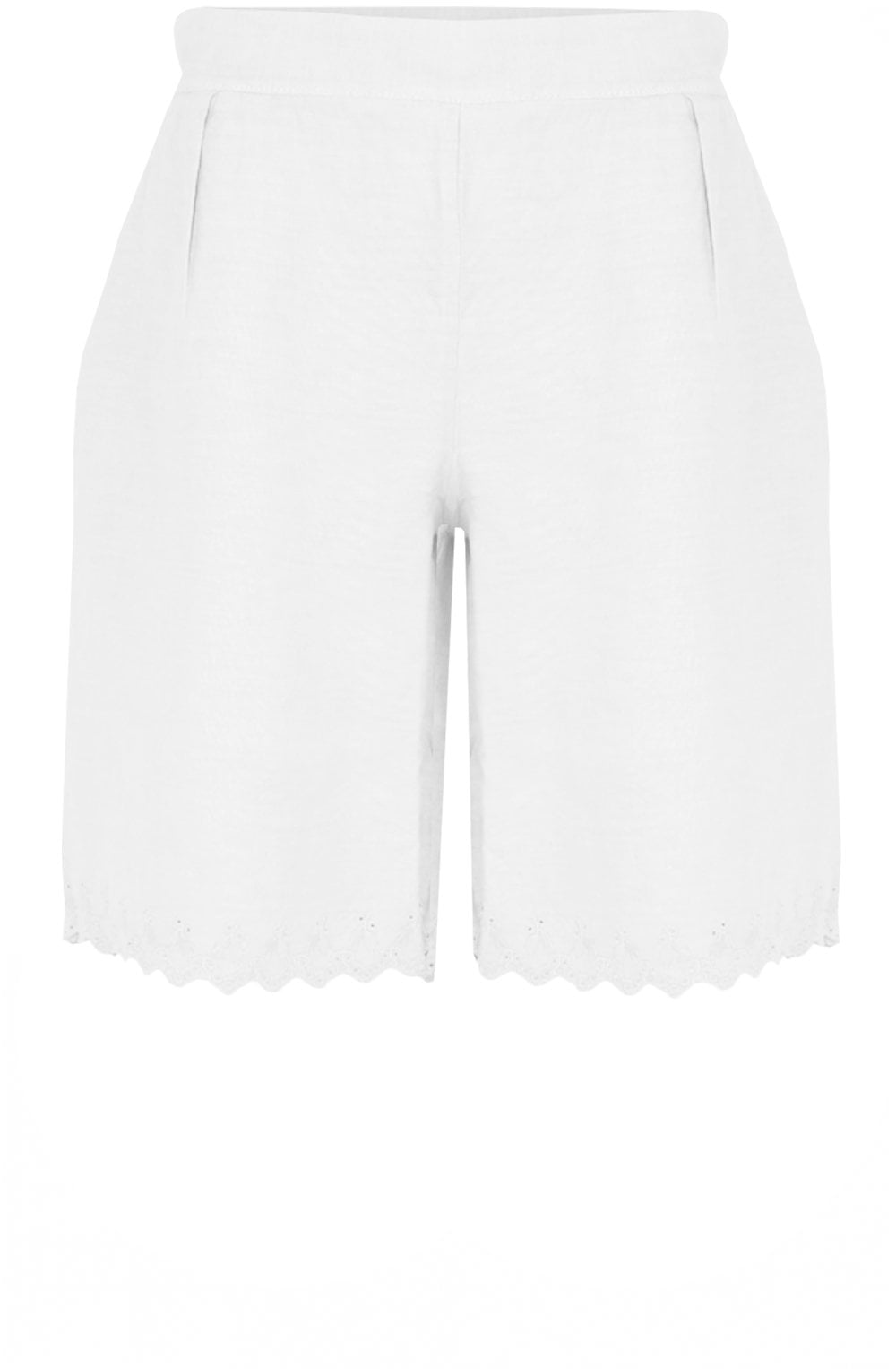 White Embroidered Linen Shorts