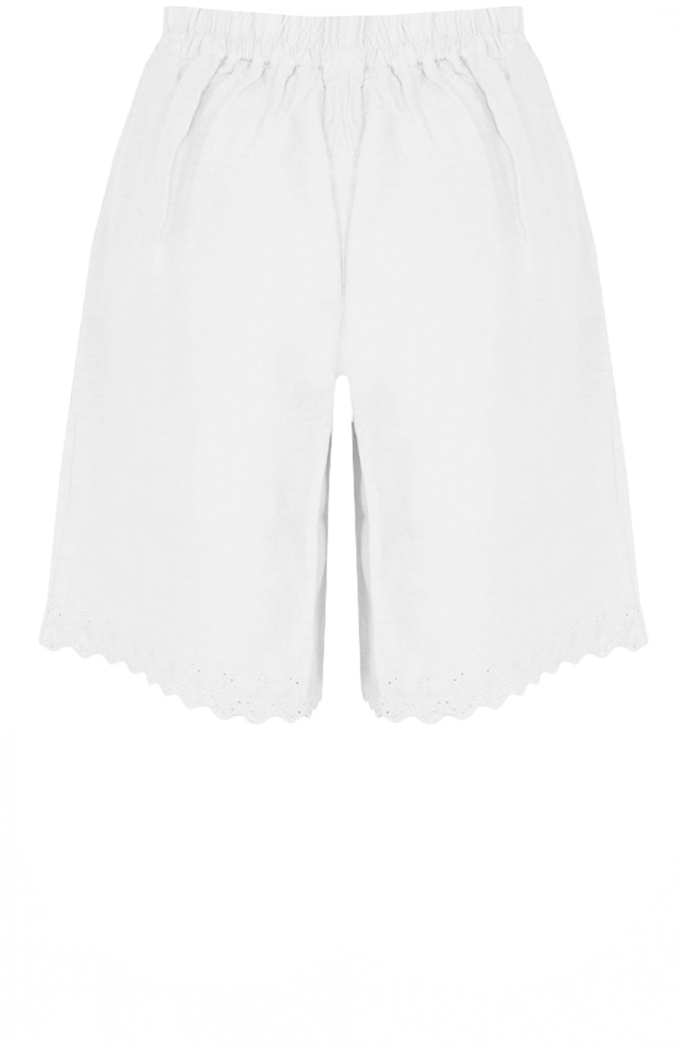 White Embroidered Linen Shorts