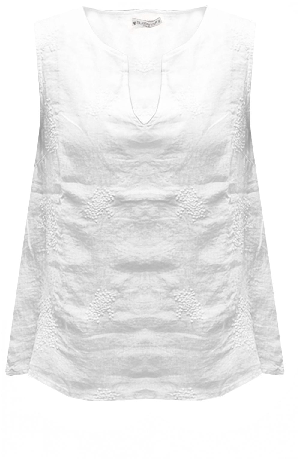 White Embroidered Linen Sleeveless Top
