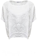 White Embroidered Top with Cuffed Short Sleeves
