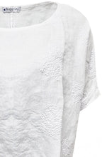 White Embroidered Top with Cuffed Short Sleeves