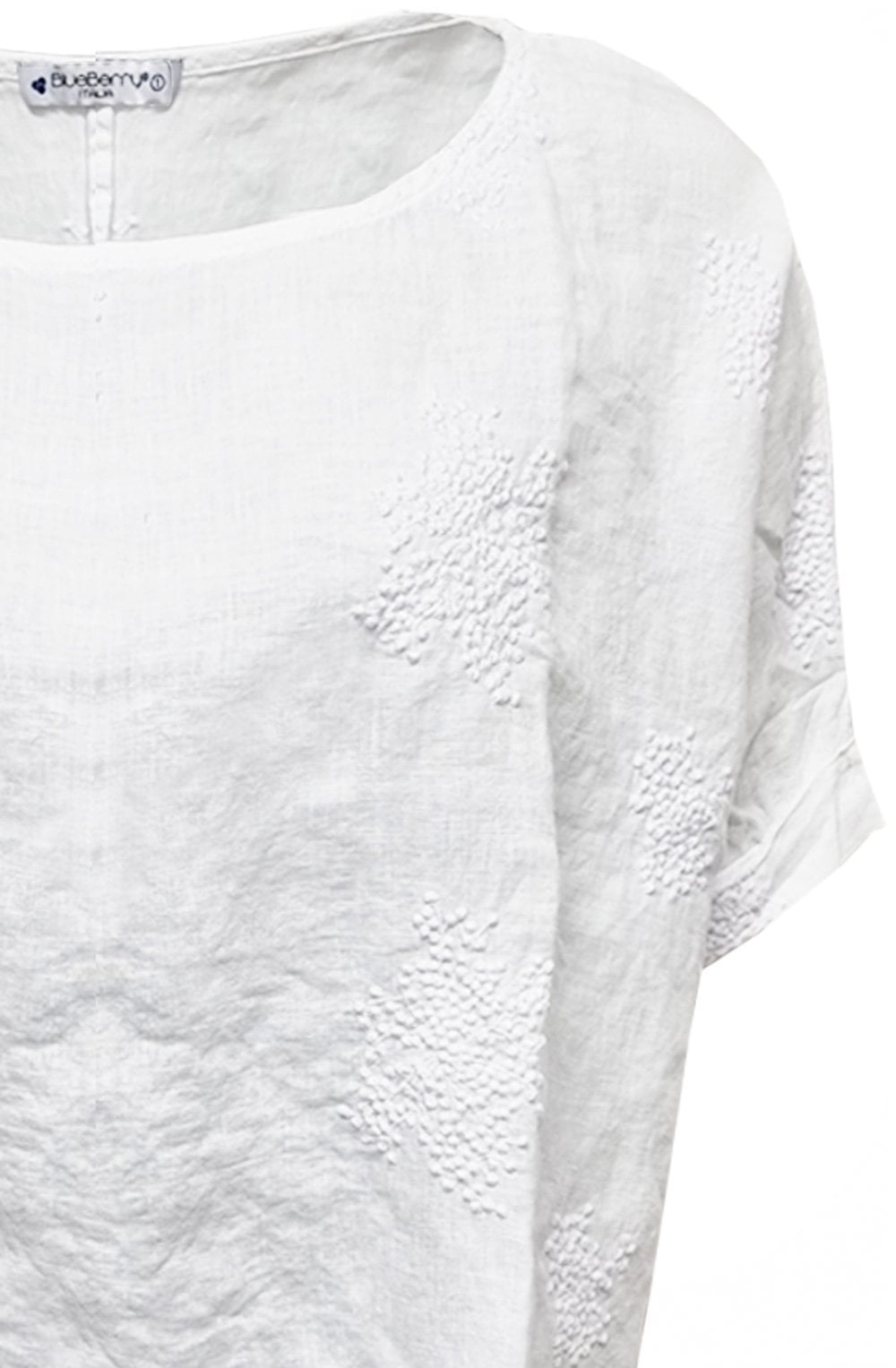 White Embroidered Top with Cuffed Short Sleeves