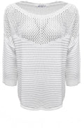White Open and Ribbed Knit Pullover