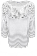 White Open and Ribbed Knit Pullover