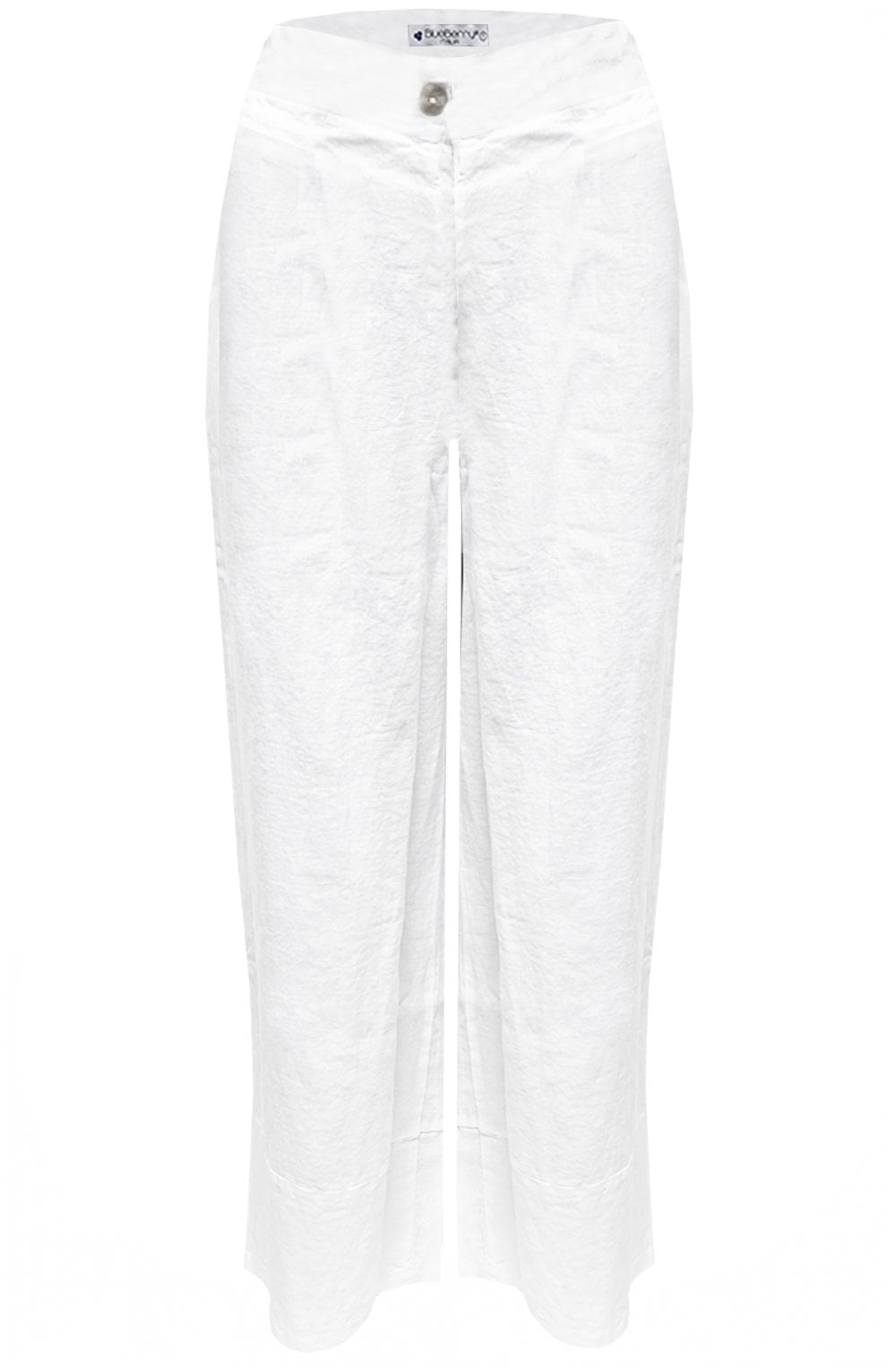 White Wide Leg Ankle Length Linen Trousers