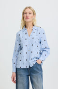 Chambray Blue Embroidered Print Blouse