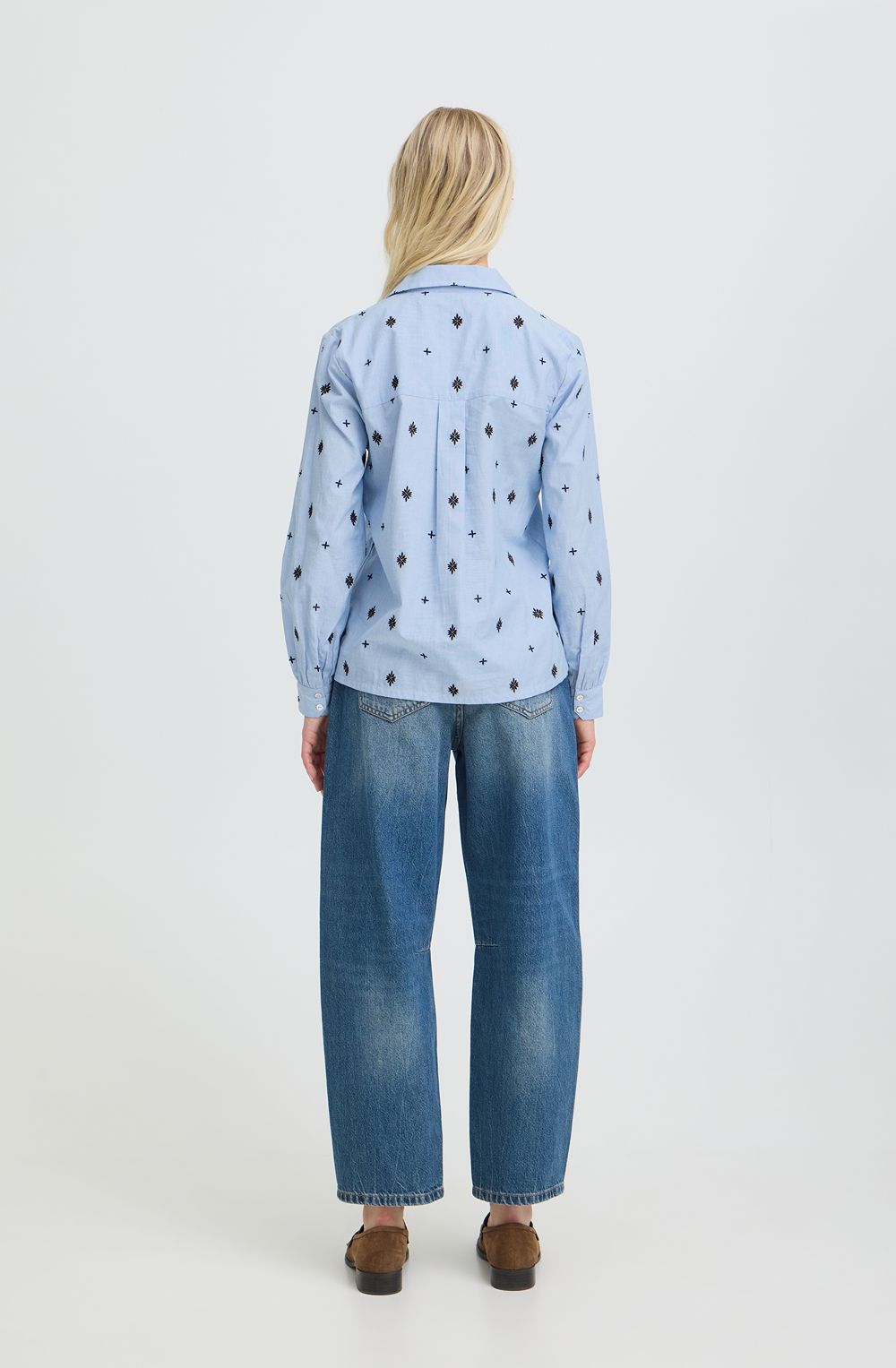 Chambray Blue Embroidered Print Blouse