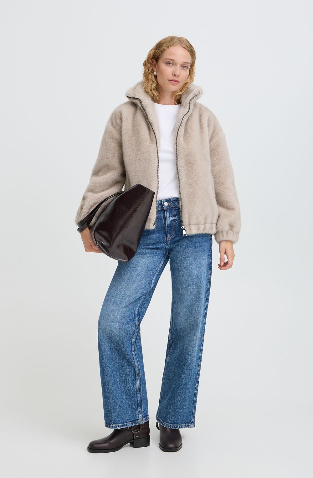 String Grey Faux Fur Jacket