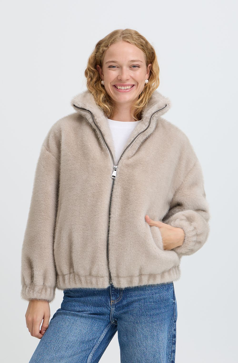 String Grey Faux Fur Jacket