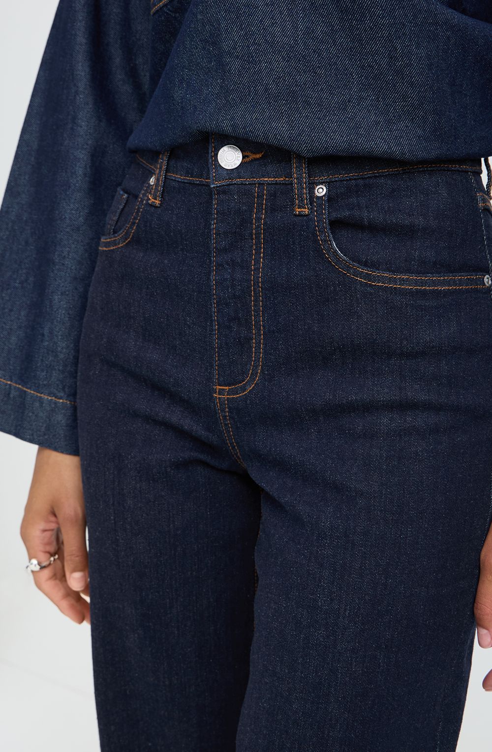 Rinse Blue Denim High Waist Ankle Length Jeans