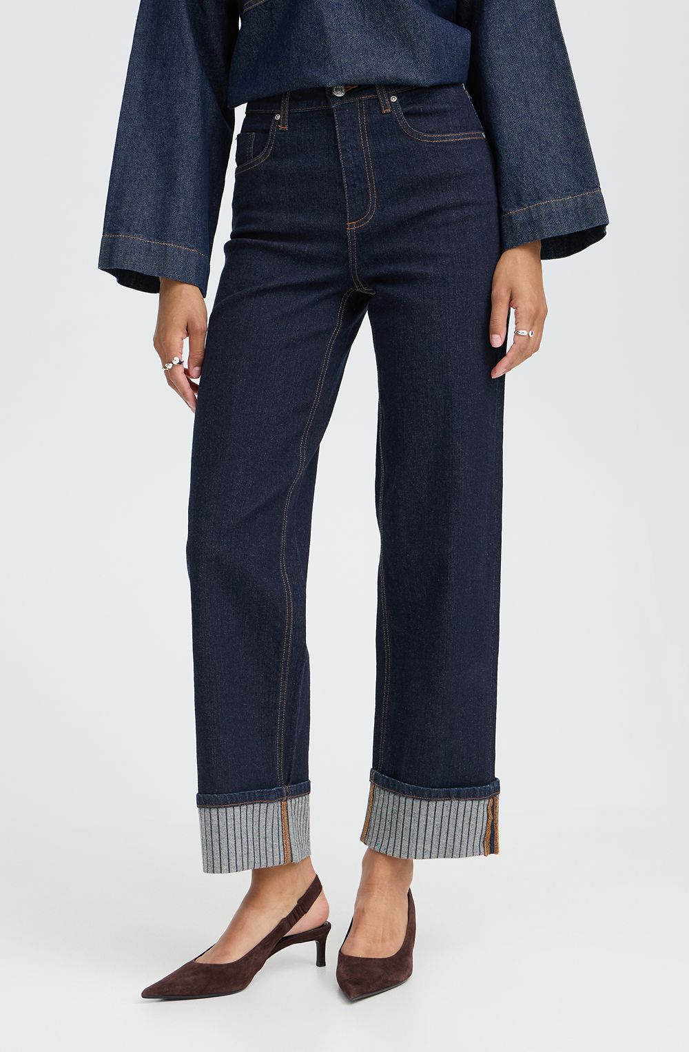 Rinse Blue Denim High Waist Ankle Length Jeans