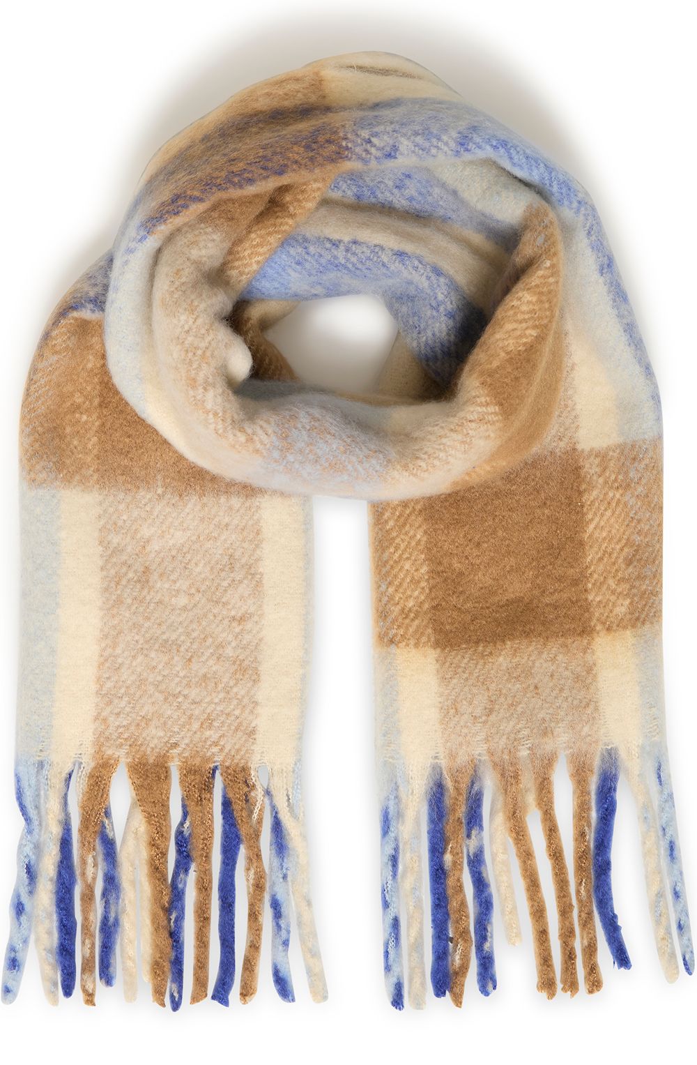 Blue Check Knit Oversized Scarf