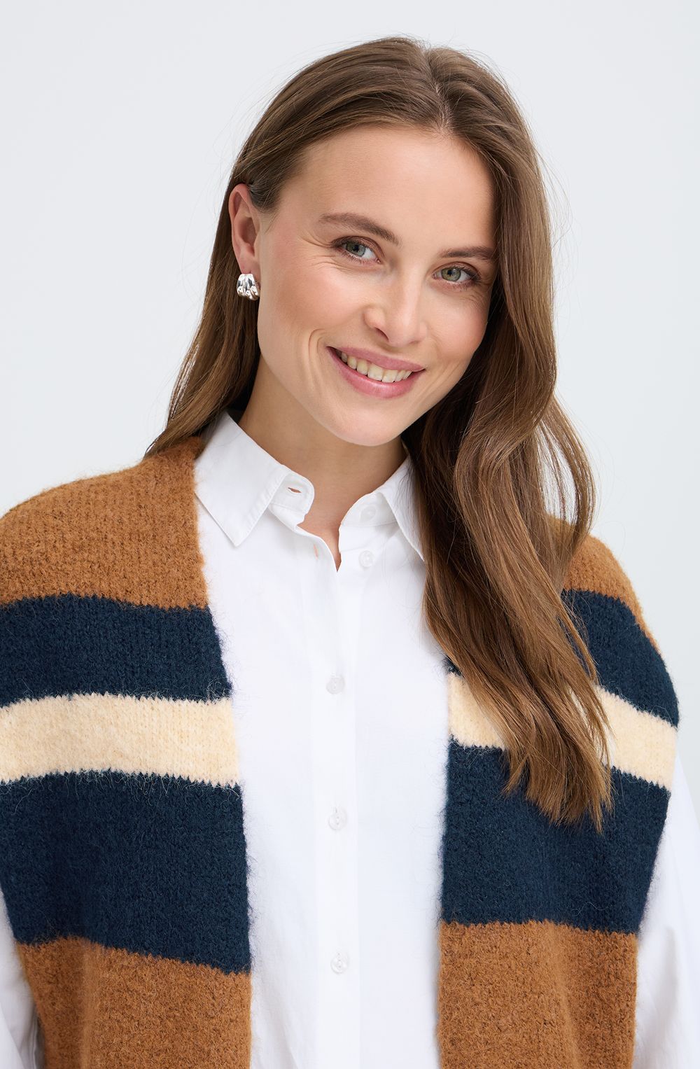 Sepia Stripe Design Oversized Waistcoat